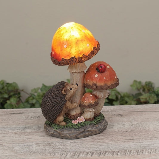 Cute Solar LED Hedgehog, Ladybug & Mushrooms Garden Statue, Animal Yard Decor