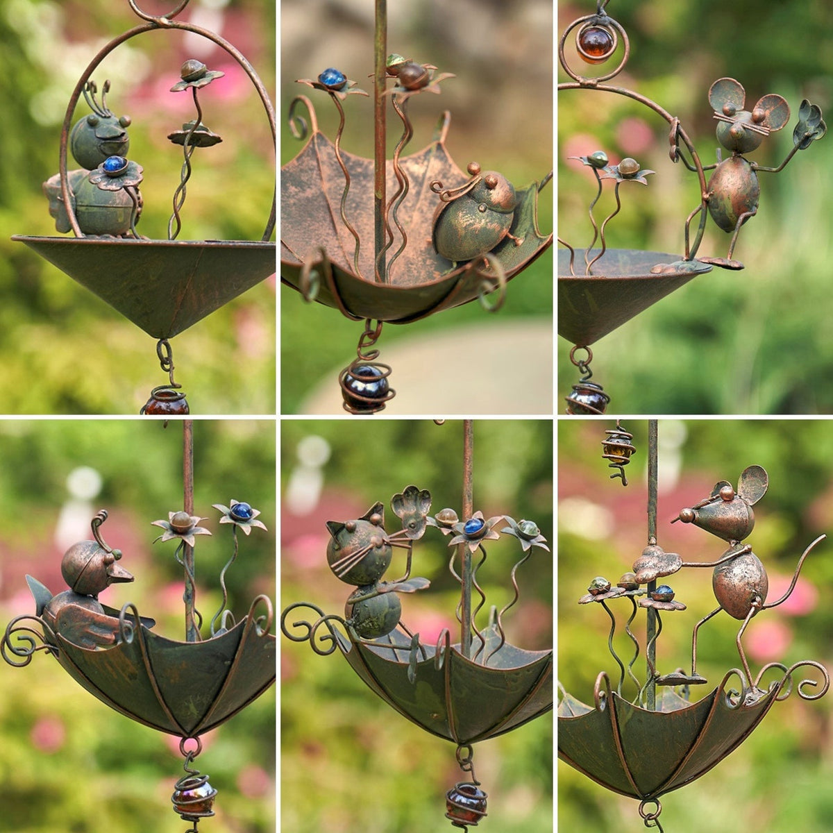 Hanging Animal Bird Feeder & Garden Mobile, Copper Bronze Rustic Metal Yard Art