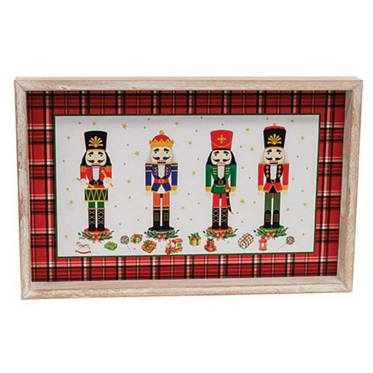 Holiday Nutcracker Wood Serving Tray Festive Plaid Christmas Home Decor