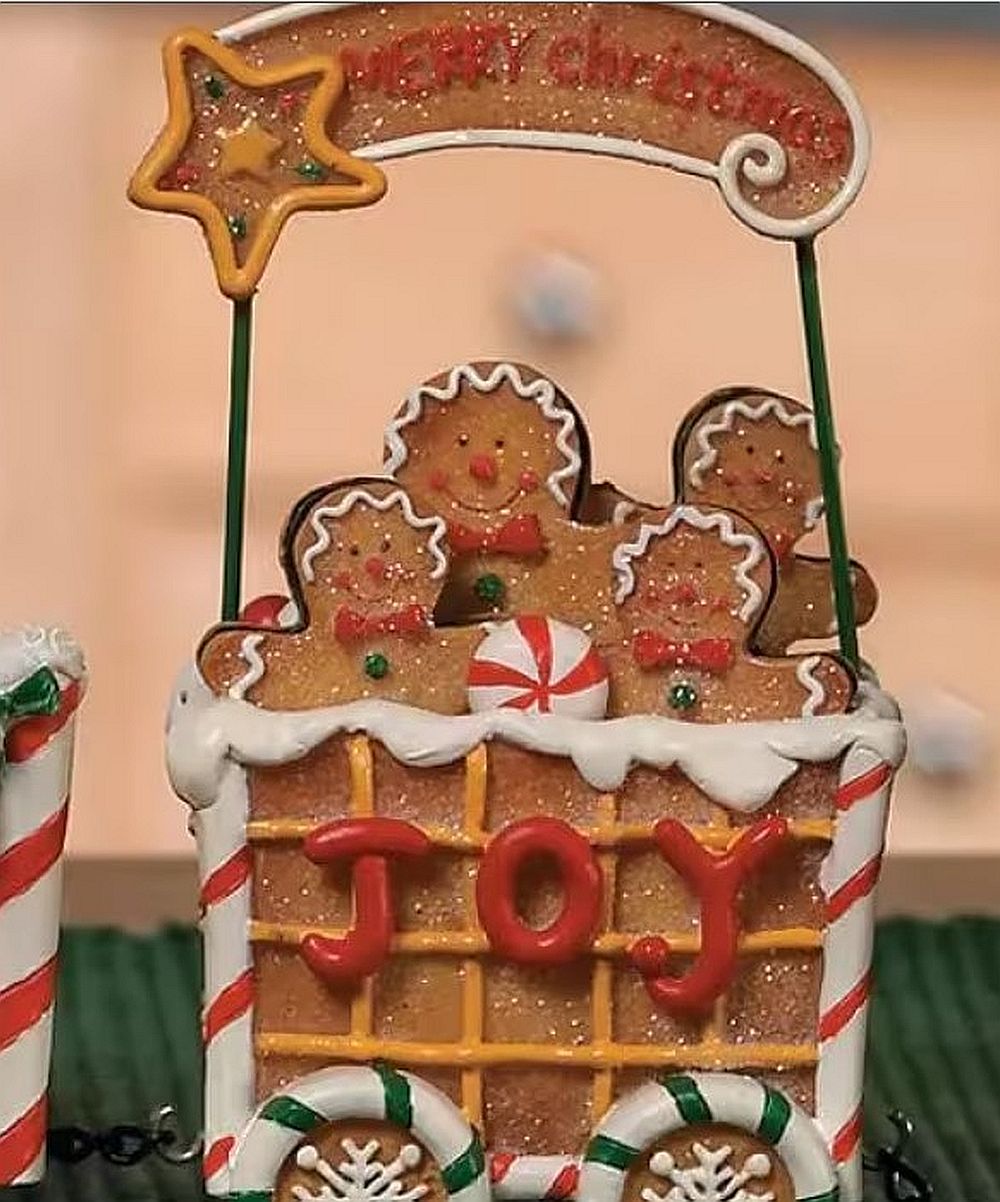 Gingerbread, Snowman and Candy Cane Christmas Holiday 3-Piece Resin Train