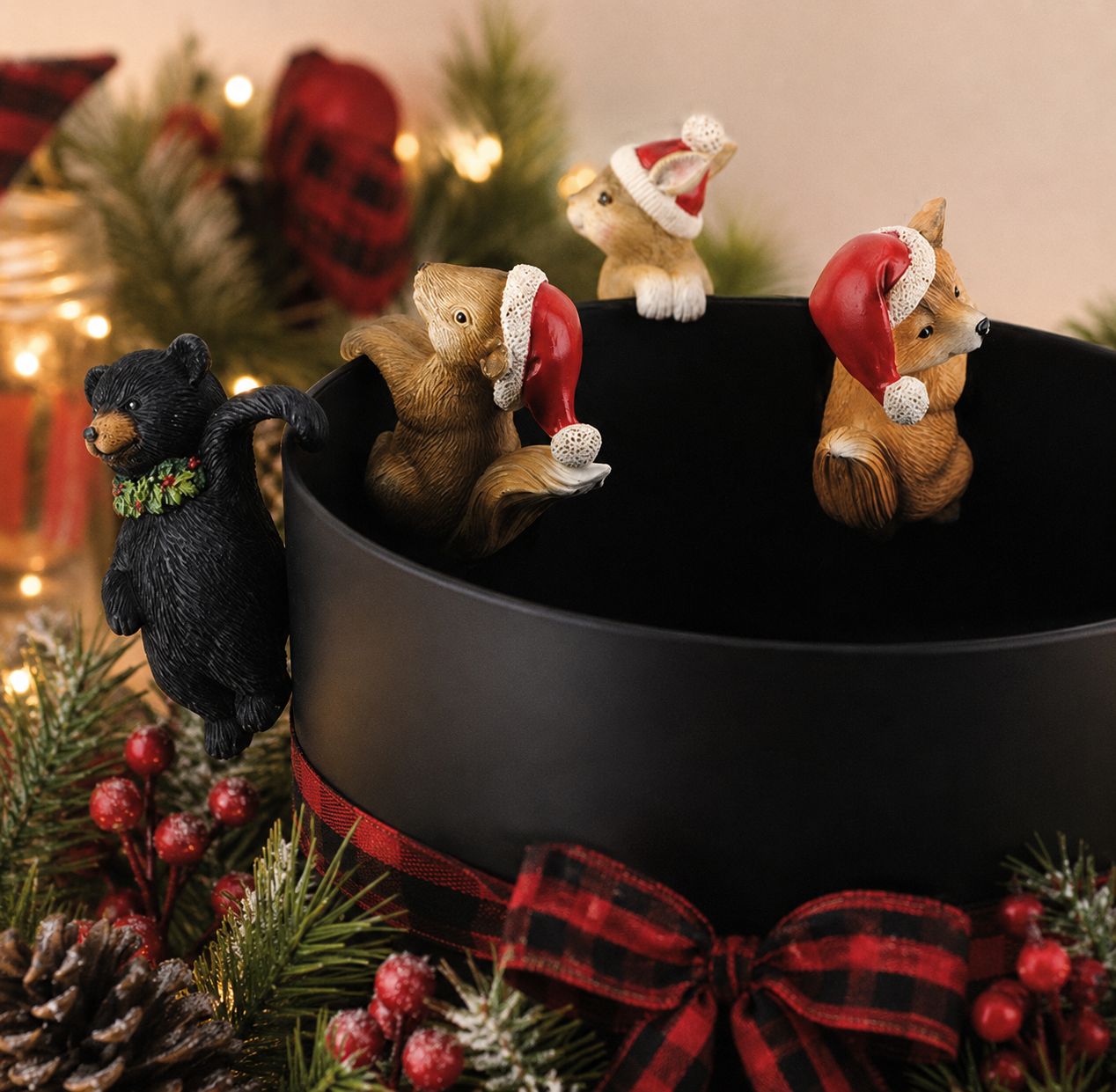 Holiday Woodland Friends Resin Mini Christmas Pot Hangers Set of 4, 3.75"