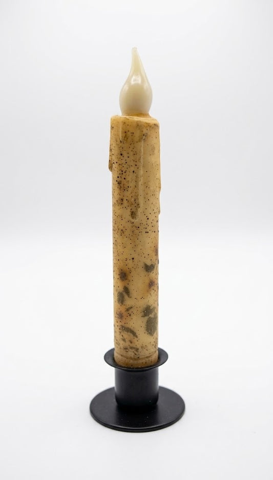 Sunflowers CInnamon/Clove Dusted 7" Led Timer Taper Candle and Black Holder Set