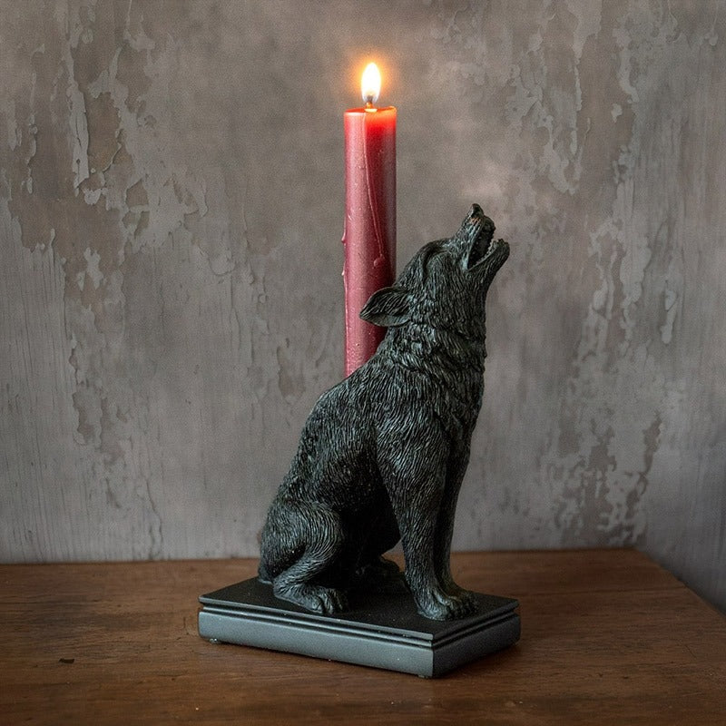 Ululanoctis Gothic Decor Dark Academia Cold Cast Resin Wolf Candle Holder