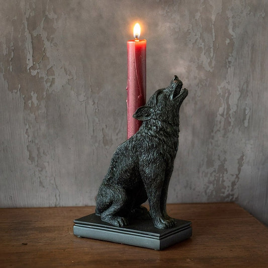 Ululanoctis Gothic Decor Dark Academia Cold Cast Resin Wolf Candle Holder