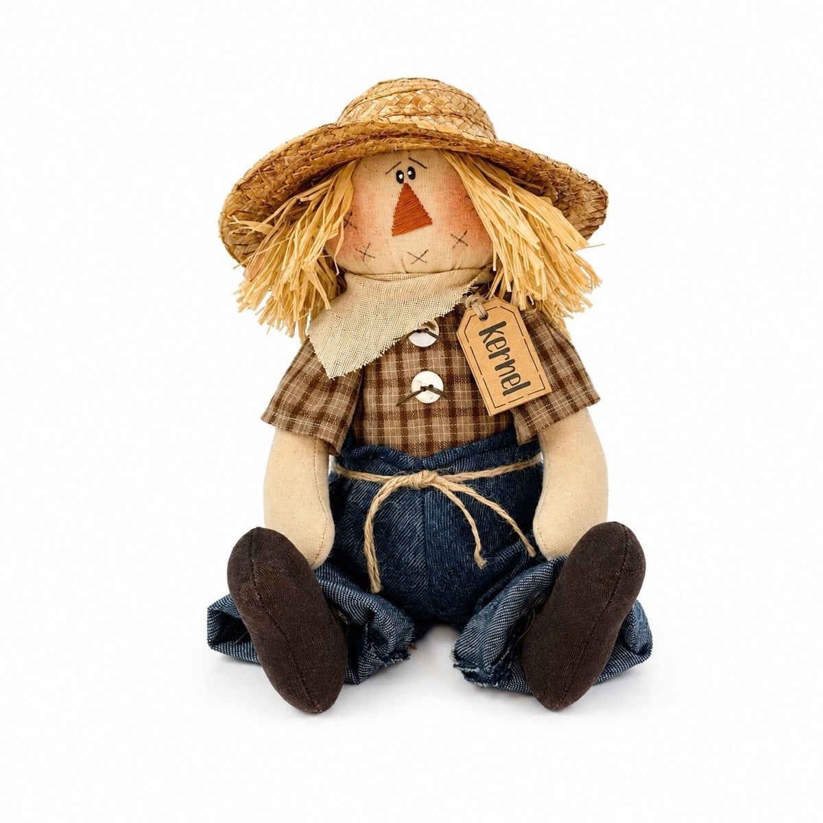 Kernel The Scarecrow Primitive Fall Shelf Sitter with Straw Hat, Autumn Decor