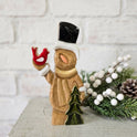 8" Rustic Carved Wood Look Snowman Figurine Holding Cardinal & Tree Winter Decor