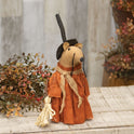 Primitive Halloween Folk Art Witch Mouse Doll with Fabric Orange Dress and Broom