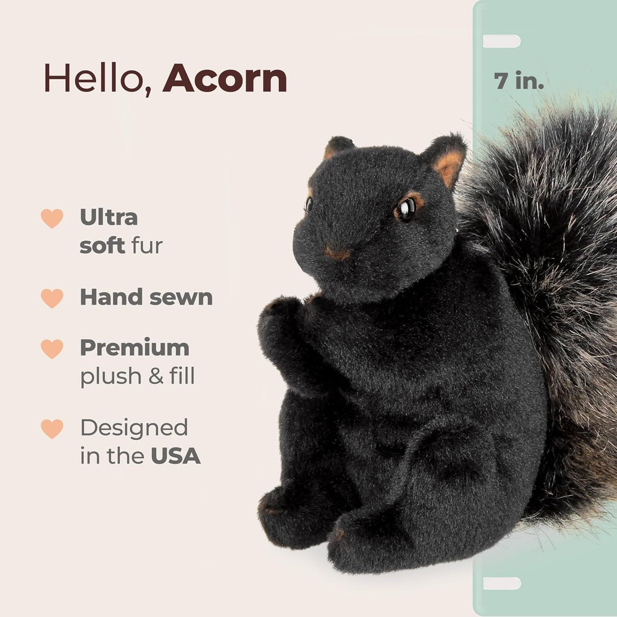 Acorn Black Plush Squirrel, 7" Woodland Stuffed Animal by Bearington Collection