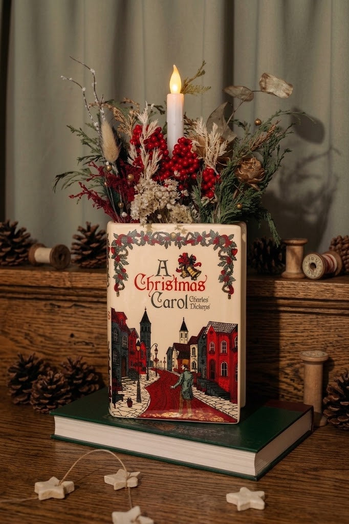 Charles Dickens A Christmas Carol Book-Themed Ceramic Holiday Flower Vase