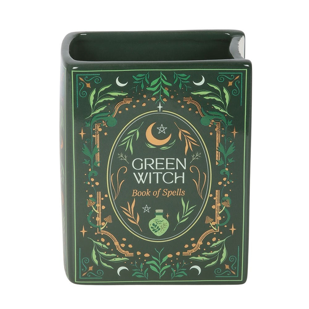 Green Witch Book of Spells Small 5.75" Book-Themed Flower Vase