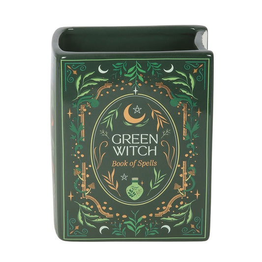 Green Witch Book of Spells Small 5.75" Book-Themed Flower Vase – detail view