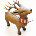 Christmas Reindeer Figurine 8" Faux-Wood Finish Ceramic Deer with Striped Scarf