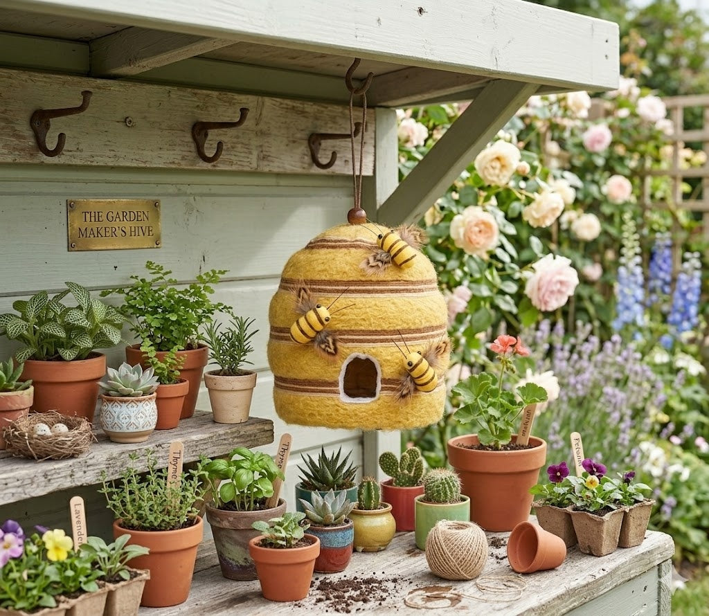 Honeycomb Hideaway Yellow Beehive Felt and Fabric 6" Birdhouse