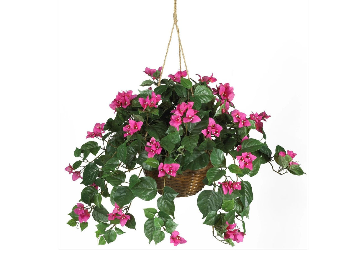 Nearly Natural Bright Pink Artificial Bougainvillea 24" Hanging Flower Basket