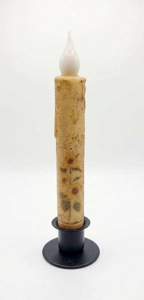 Sunflowers CInnamon/Clove Dusted 7" Led Timer Taper Candle and Black Holder Set