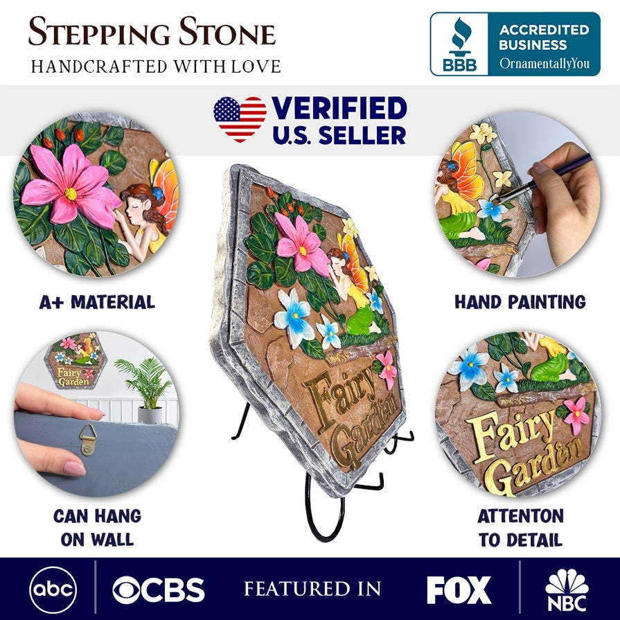Fairy Kisses and Flowers Garden Colorful, Whimsical Stepping Stone, 9.5"