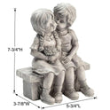 Old-Fashioned Girl and Boy Kissing on Garden Bench, Gray Resin Statuette Decor
