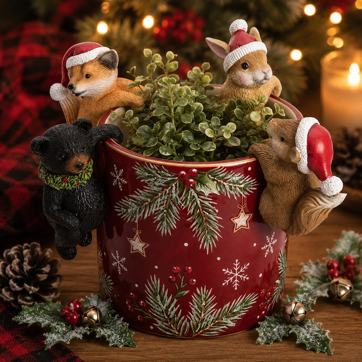 Holiday Woodland Friends Resin Mini Christmas Pot Hangers Set of 4, 3.75"