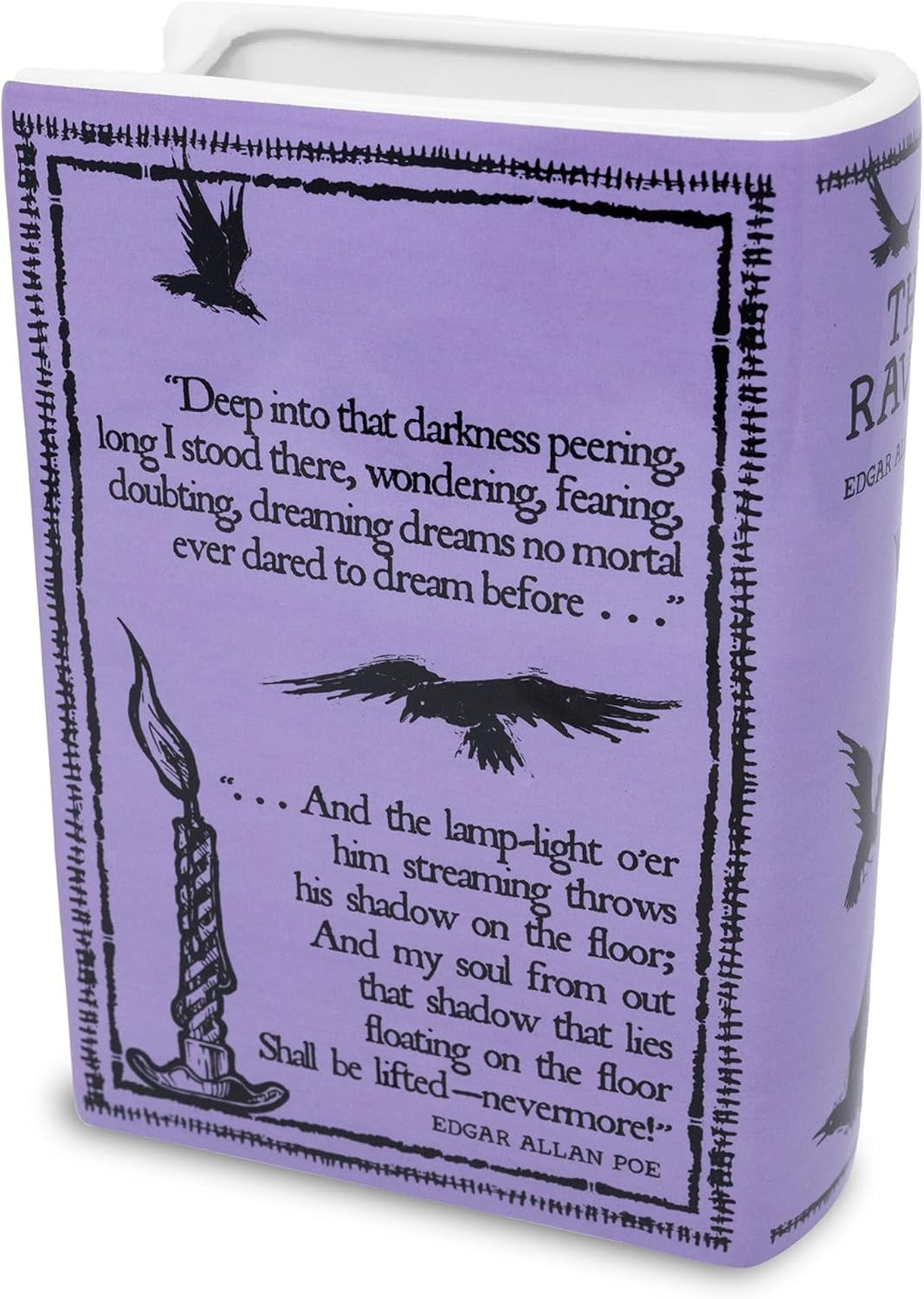 Edgar Allan Poe The Raven Decorative Purple Ceramic Book Themed Flower Vase