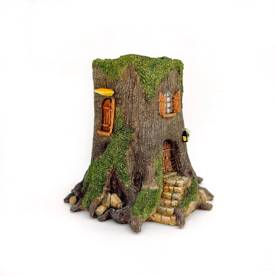 Miniature Rustic Resin Tree Stump Fairy Garden House Planter, Mini Flower Pot