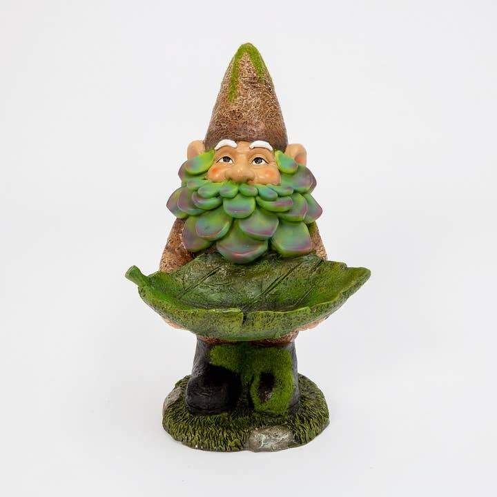 The Succulent Beard Resin Bird Feeder Gnome, 13.4" Weather-Resistant Seed Feeder