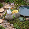 Miniature Duck Family on Rock with Frog, 2.5" Fairy Garden Pond Figurine