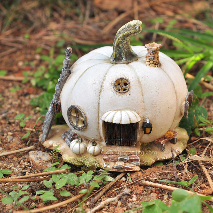 Miniature White Pumpkin Fairy House, Mini 4" Fall Garden, Home Accent
