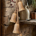 Rustic Hanging Wooden Bells on Jute Rope Primitive Garden and Home Holiday Decor