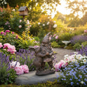 Whimsical Bronze Cold Cast Resin Dancing Garden Gnome and Rabbit Statue