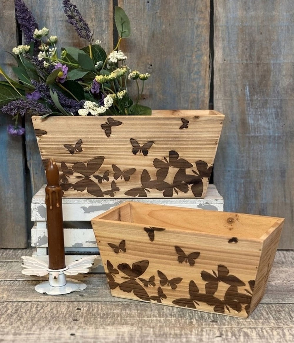 Primitive Country Garden Butterfly Wooden Decorative Boxes, Set of Two