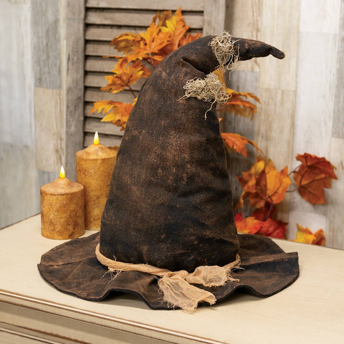Primitive Grungy Halloween Stuffed Witch 15" Hat Shelf Sitter
