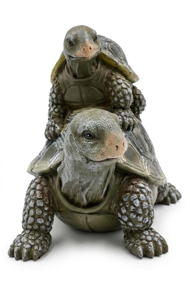Stacked Turtles Figurine, Resin Tortoise 5 1/2" Small Statue, Garden Accent