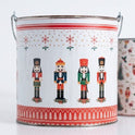 Vintage Style Primitive Christmas Nutcracker Holiday Metal Pails Tins, Set of 2