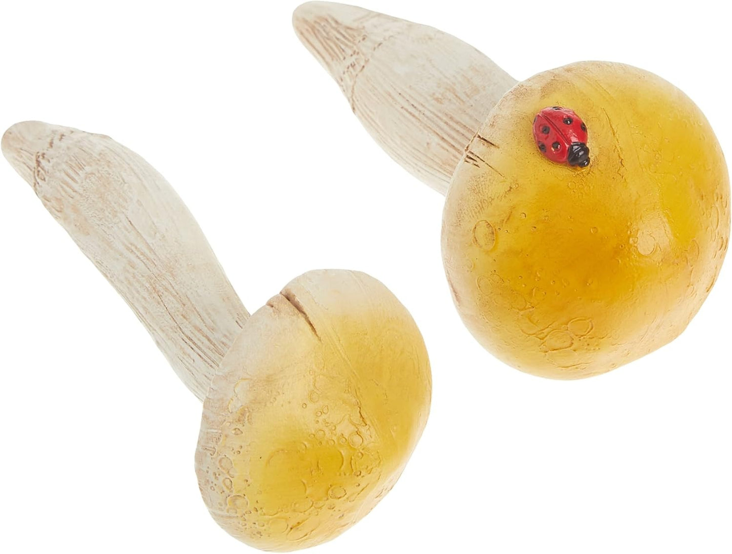 Miniature Fairy Garden and Terrarium Set of 2 Yellow Mushrooms, Ladybug Accent