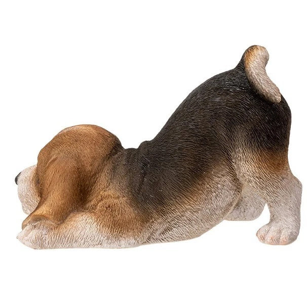 Realistic Adorable Crouching, Playful Beagle Puppy Dog Resin Figurine 7.5"