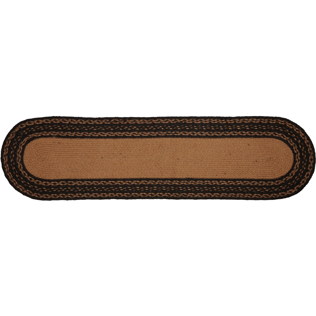Braided Jute Oval Table Runner 13" x 48" Primitive Black Star Colonial Folk Art