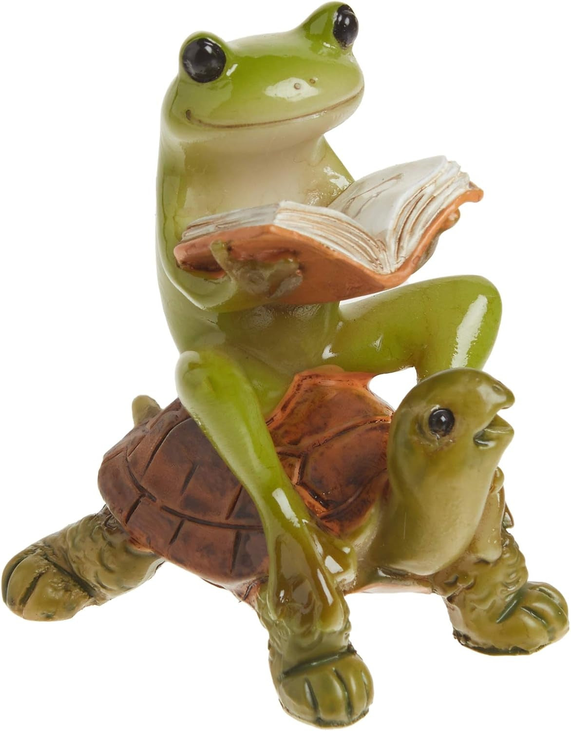 Miniature 2" Fairy Garden & Terrarium Frog Reading Book on Turtle Statue