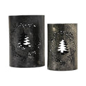 Shimmering Black Metal Christmas Tree Lanterns Woodland Wreath Candle Holder Set