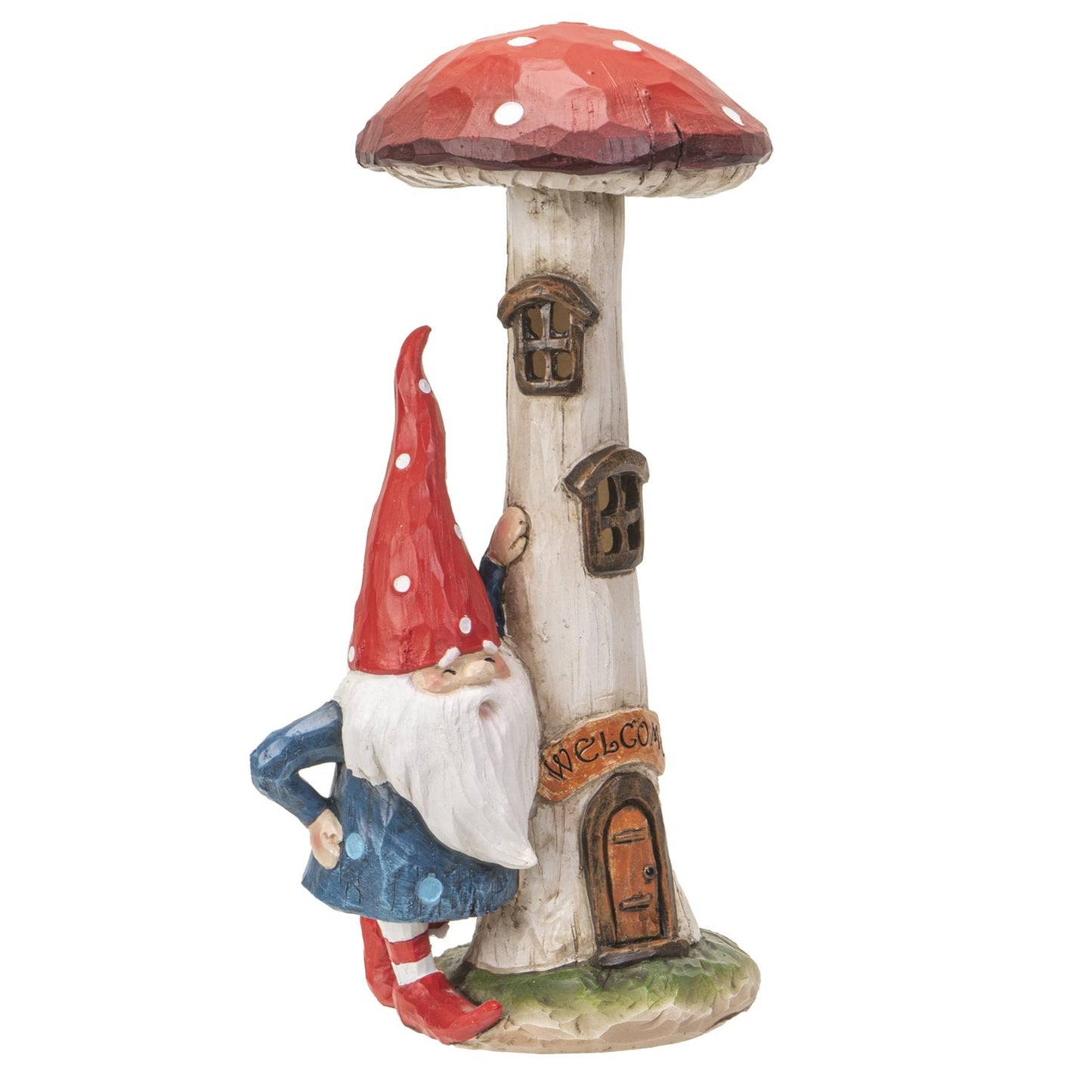 Fairy Garden Gnome with Tall Welcome Mushroom LED Toadstool House