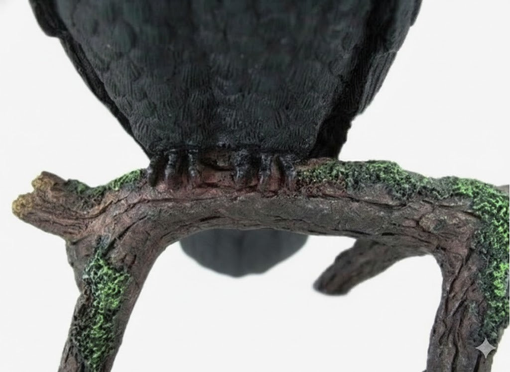Black Raven on Tree Branch Cold Cast Resin Collectible Figurine Gothic Decor