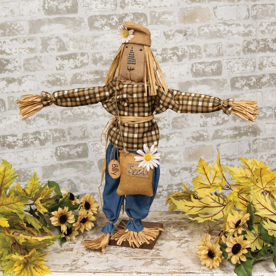 Billy the Gardener Standing Posable Scarecrow On Base, Primitive Fall Decor