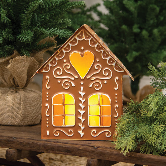 Gingerbread House 9.75" Metal Luminary - Christmas Village Holiday Decor