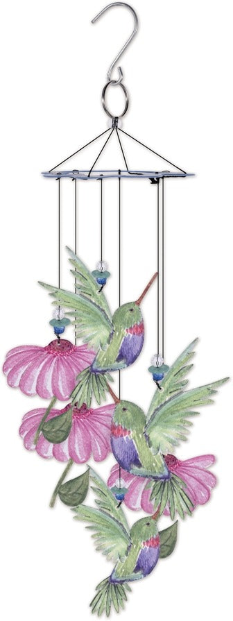 Hummingbird Painted Metal 15" Wind Chime Garden Decor, Sunset Vista