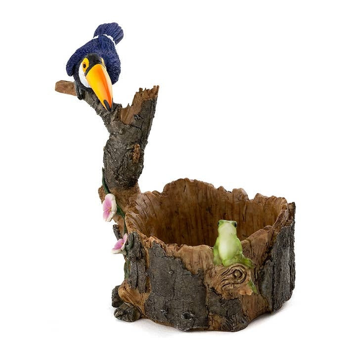 Toucan Bird and Frog Succulent & Tillandsia Resin Log Miniature Planter