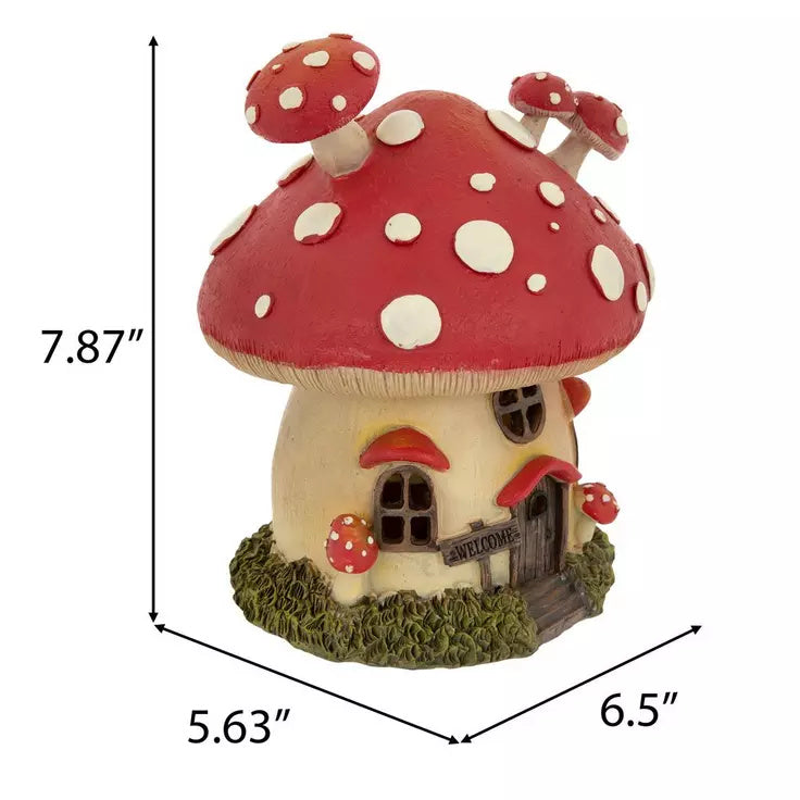 Whimsical Toadstool Fairy Garden Light Up Home, 8" LED Mushroom House