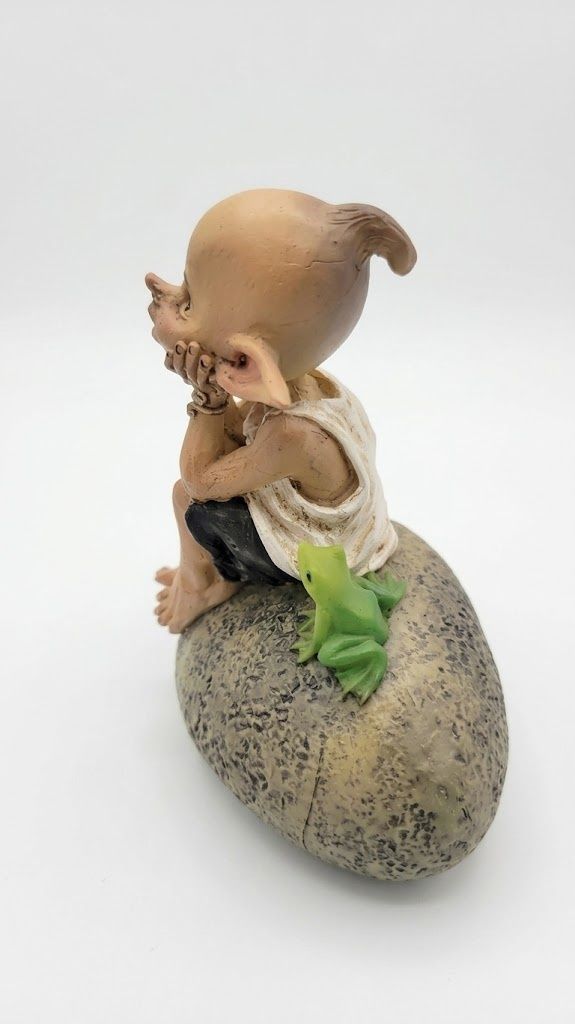 Fairy Garden Pixie and Frog on Rock 4" Miniature Resin Statuette, Figurine