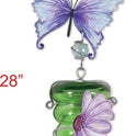 Enchanted Gardens Butterfly and Floral Green Glass Hummingbird Feeder, 28"