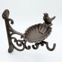 Antique Brown Cast Iron Bird Feeder Dish with Hook, Wall Mount Garden Bracket