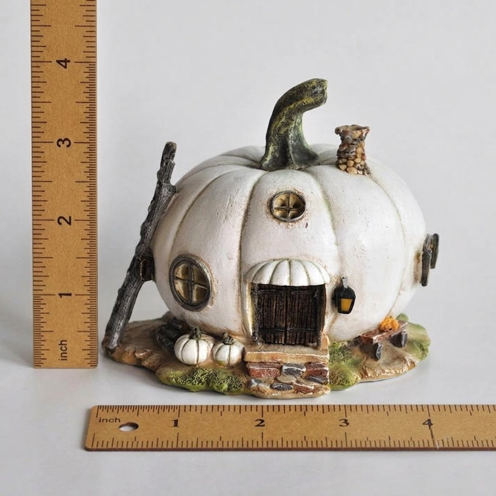 Miniature White Pumpkin Fairy House, Mini 4" Fall Garden, Home Accent