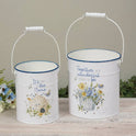 Farmhouse Enamel-Style Floral Bee Metal Nesting Garden Bucket Pails, Set of 2